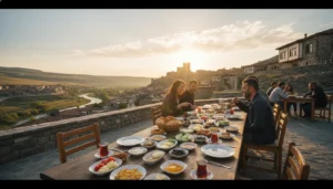 I’m staying in the city center of Bayburt; what breakfast places/areas can I easily reach by car and grab breakfast quickly? What should I pay attention to in terms of parking and transportation?