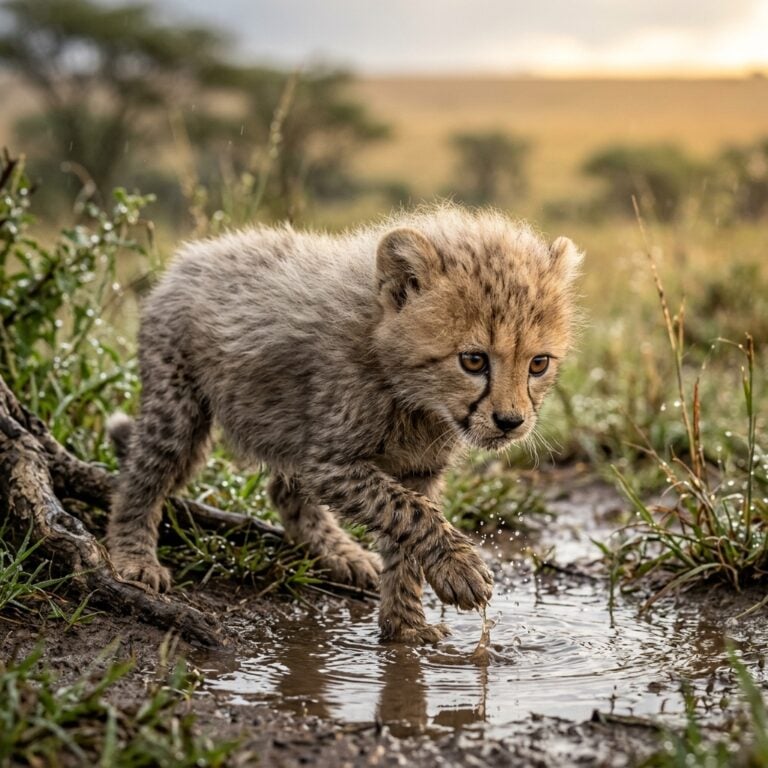 Baby Northeast African Cheetah Cub: A Wobbly Start