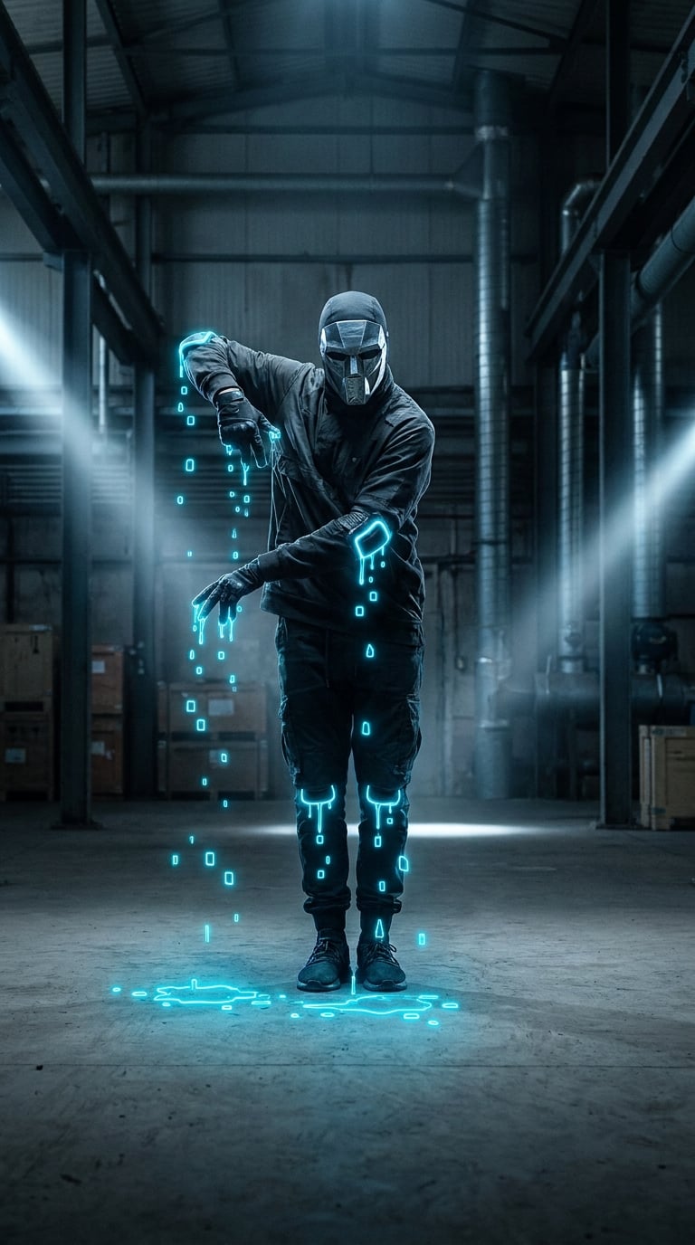 Maskeli bir dansçı robot dansı yapıyor