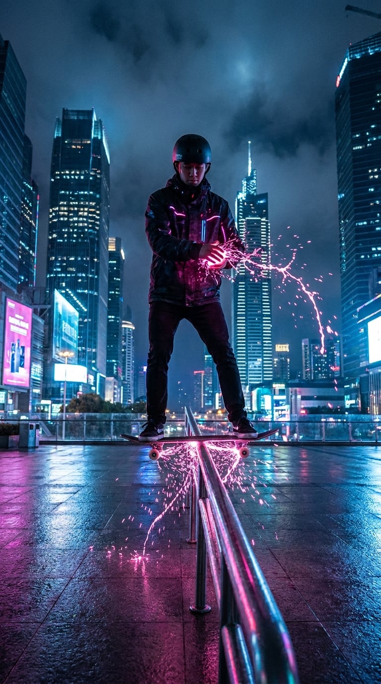 Bir kaykayçı ray üzerinde grinding yapıyor
