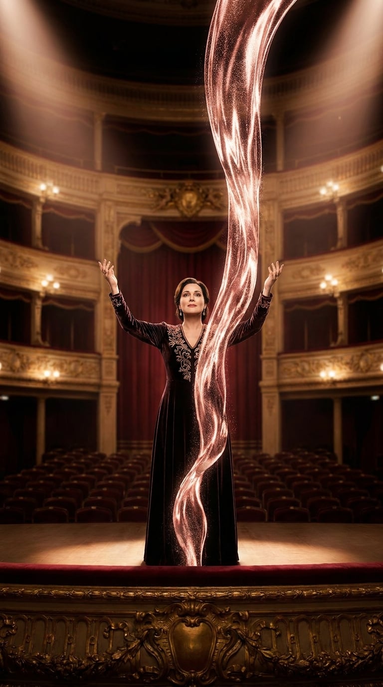 Kolları kaldırılmış bir opera şarkıcısı