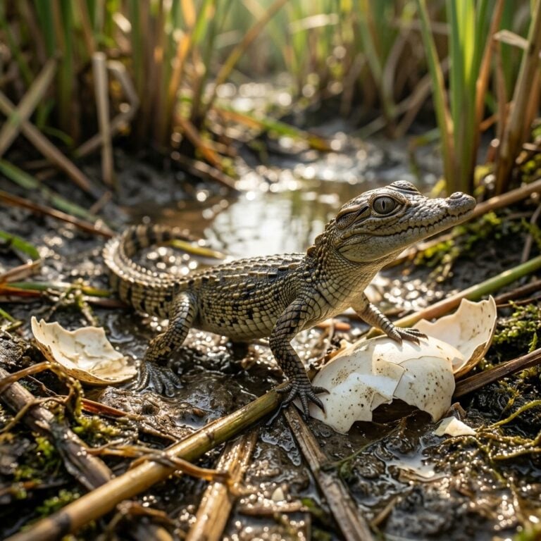 Newborn Siamese Crocodile Hatchling, Tiny and Alert