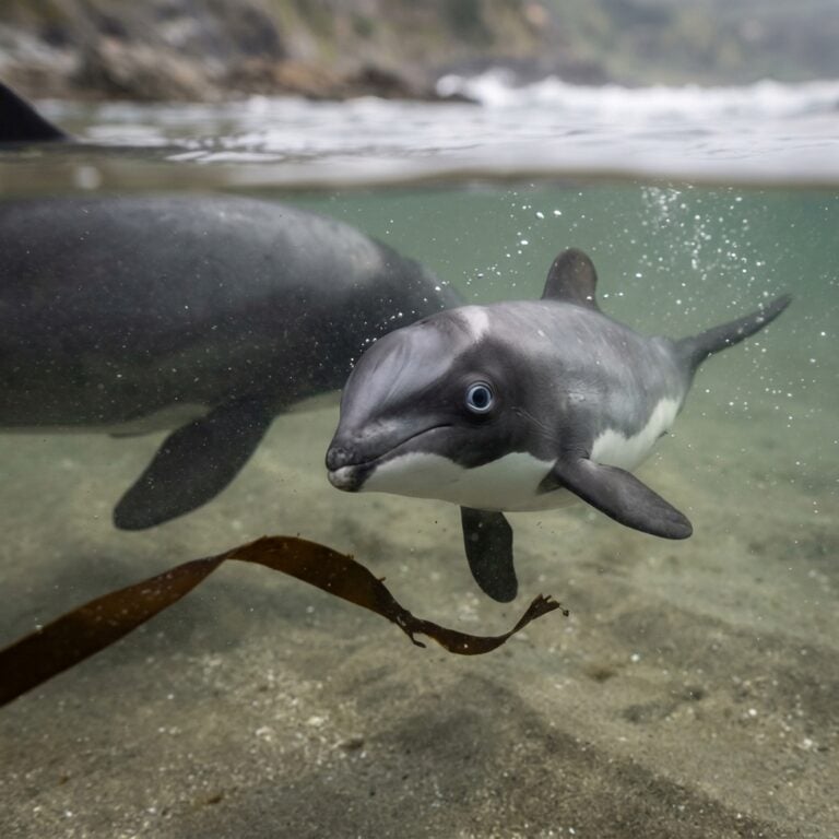 Newborn Maui Dolphin Calf in the Shallow Surf