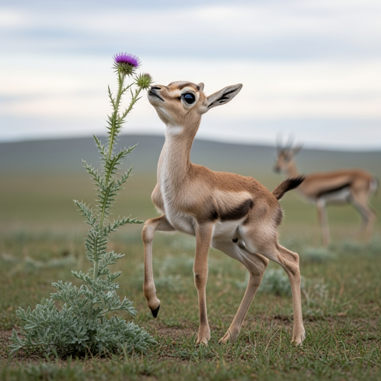 Newborn Mongolian Gazelle: A Wide-Eyed Steppe Fawn