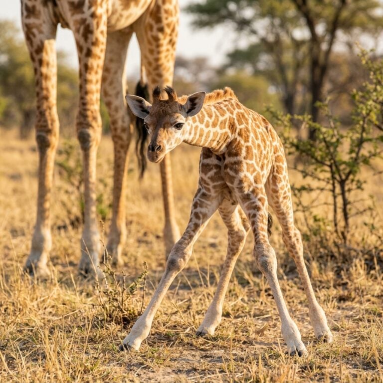Newborn Thornicroft’s Giraffe Calf: A Towering Start