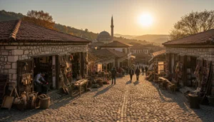 In Kastamonu, where can I see needle lace (“Kastamonu işi”) and copper handicraft products as souvenirs, and when is the best time to shop?