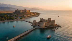 I will visit Kızkalesi and Mamure Kalesi in Mersin; how should I time the sunset hours for the best photos, are the walks/ground conditions at the castles easy, and is it suitable for someone traveling with a child?