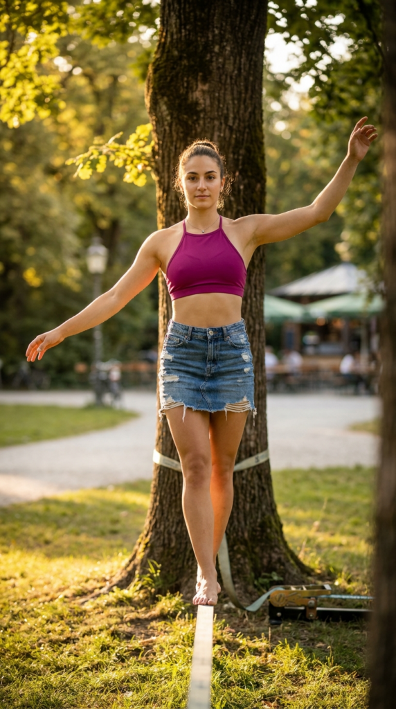 Trickline (Slackline Acrobatics) at Englischer Garten, Munich