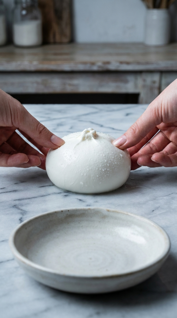 İtalyan Burrata Peyniri Yırtma