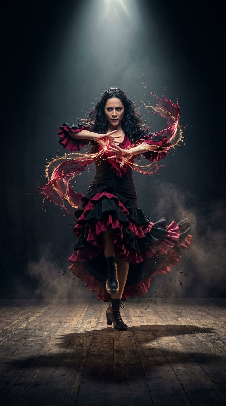 Bir Flamenco dansçısı şiddetle ayak vuruyor