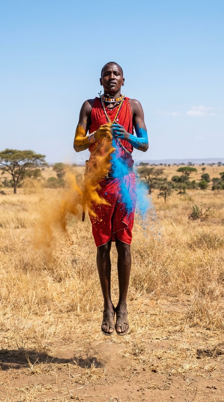 Yüksek zıplayan Maasai savaşçısı