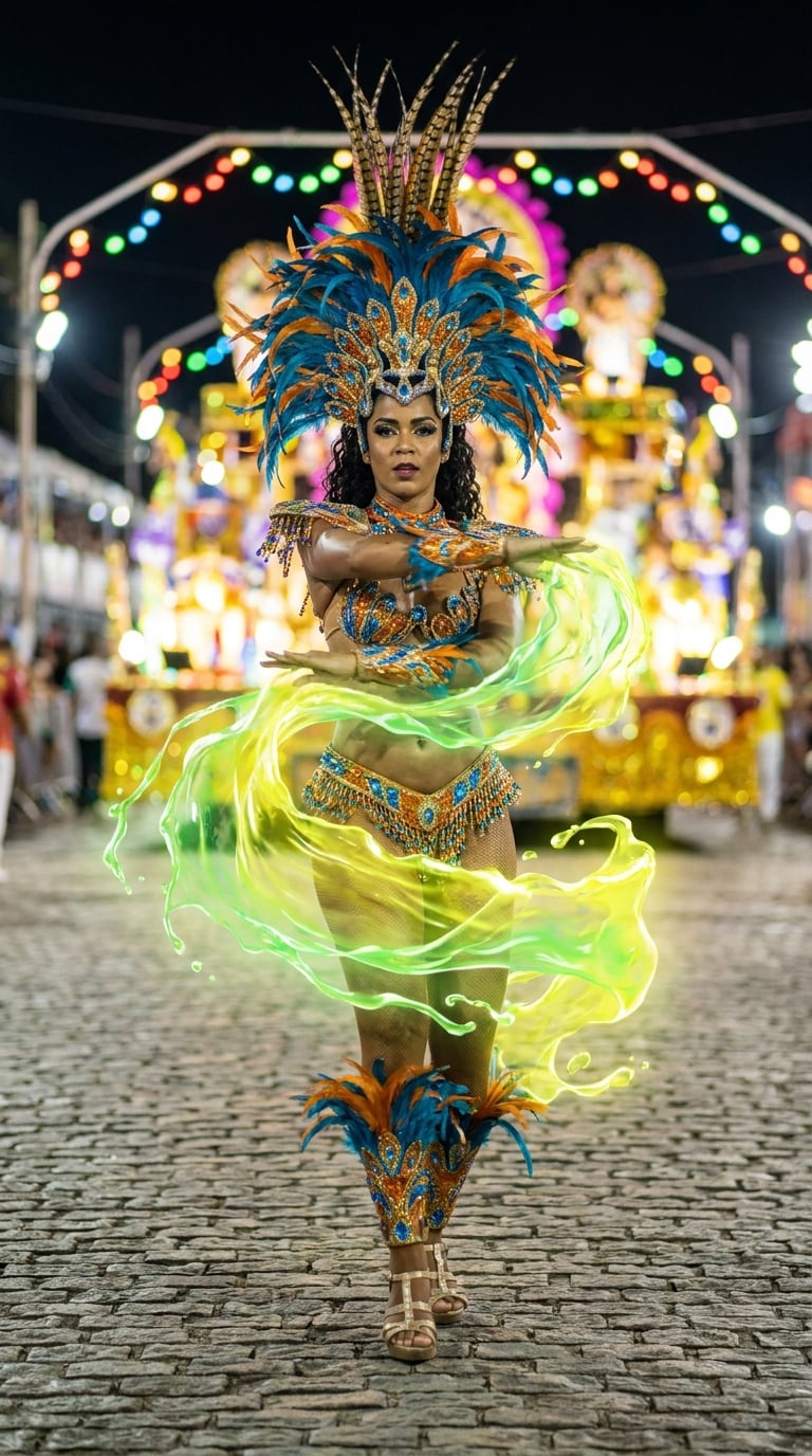 Ritimlı bir şekilde sallanan Brezilyalı Samba dansçısı