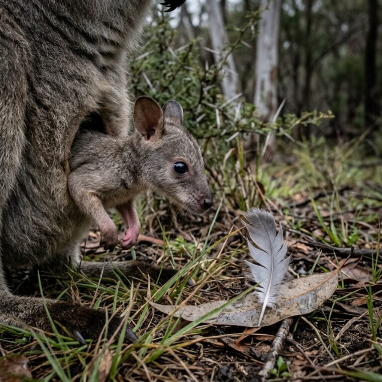 Sırtında çizgili çengel kuyruklu wallaby yavrusunun kesede geçen ilk haftaları
