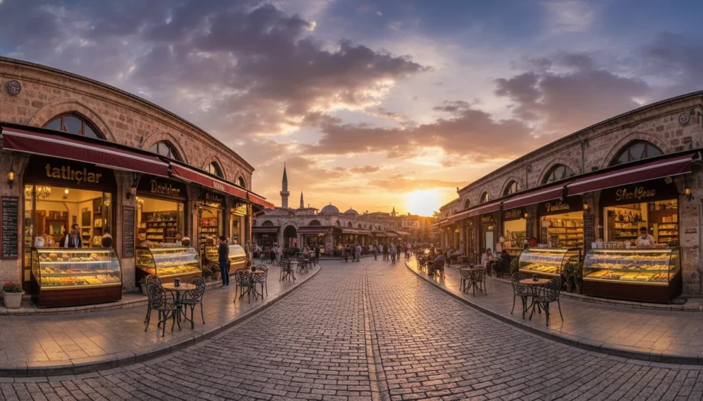 After coming from Pamukkale, in Denizli which area is more convenient for sitting down with children and taking a sweet–pastry break, with easier transportation and parking? How should I plan according to the crowd in the summer evenings?