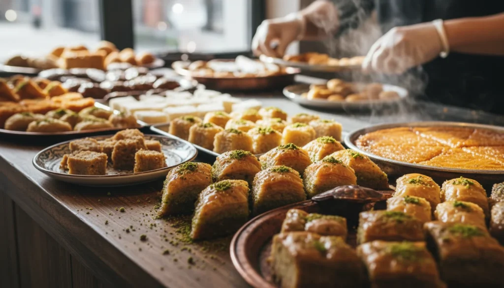 After coming from Pamukkale, in Denizli which area is more convenient for sitting down with children and taking a sweet–pastry break, with easier transportation and parking? How should I plan according to the crowd in the summer evenings?